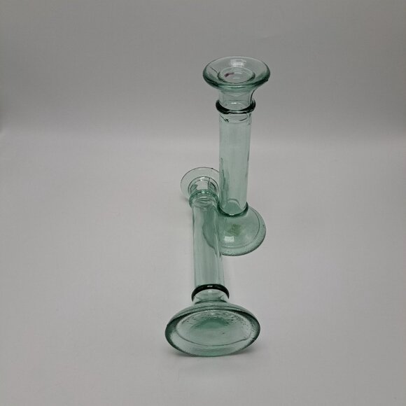 Vintage Recycled Glass Candlestick Holders Pair Made In Spain - Picture 4 of 9